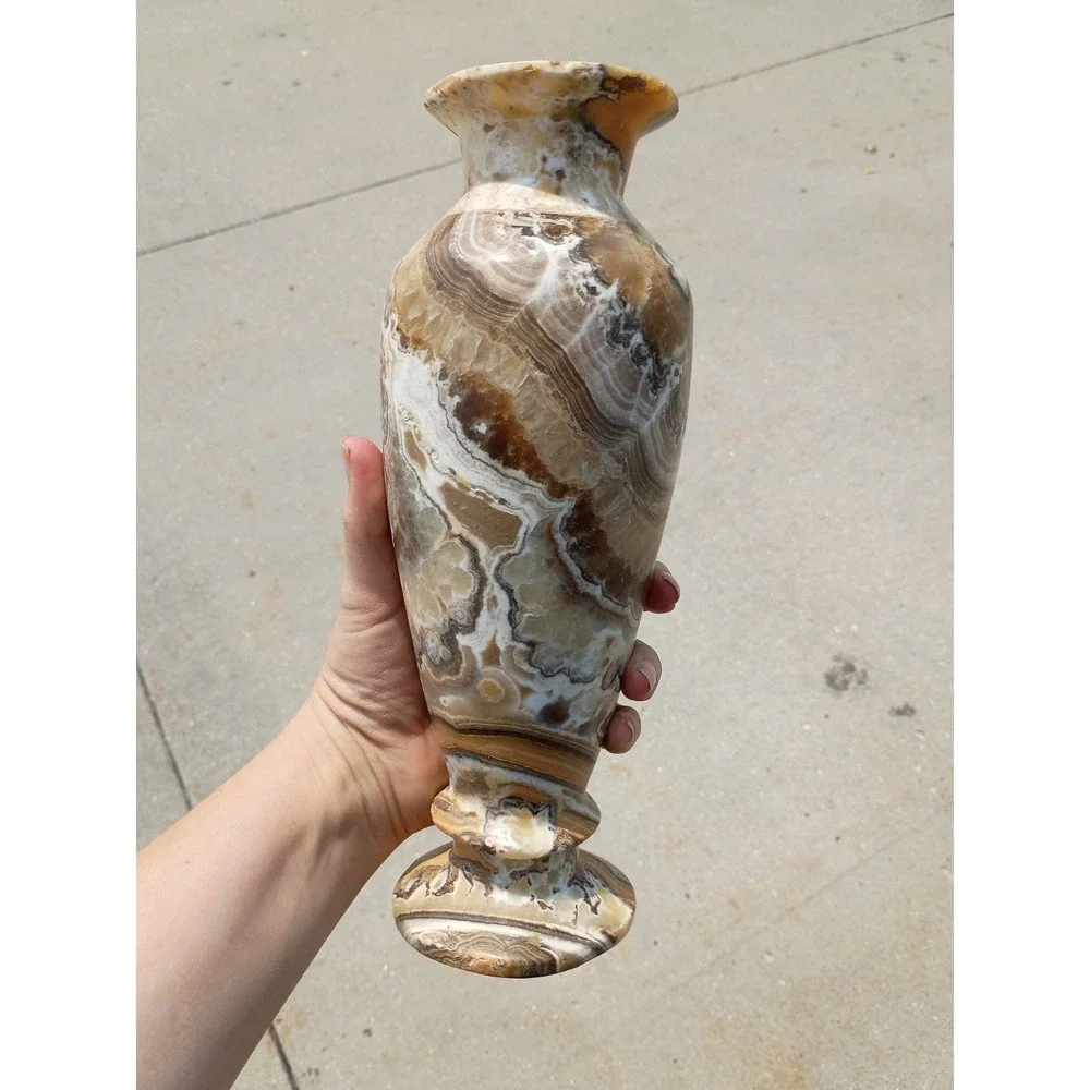 Large Solid Onyx Marble Vase Neutral Banded Beautiful Vase One Of A Kind 10.75
